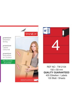 Tanex TW-2104 192x59mm Kırmızı Pastel Laser Etiket 100 Lü 