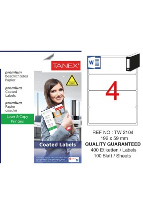 Tanex TW-2104 192x59mm Kuşe Laser Etiket 100 Lü Paket