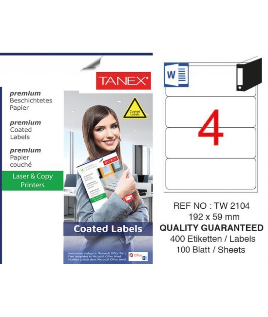 Tanex TW-2104 192x59mm Kuşe Laser Etiket 100 Lü Paket