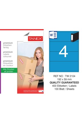 Tanex TW-2104 192x59mm Mavi Pastel Laser Etiket 100 Lü 