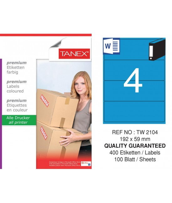 Tanex TW-2104 192x59mm Blue Pastel Laser Label 100 Pcs