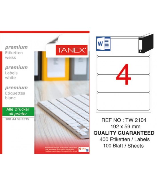 Tanex TW-2104 192x59mm Sökülebilir Etiket 100 Lü
