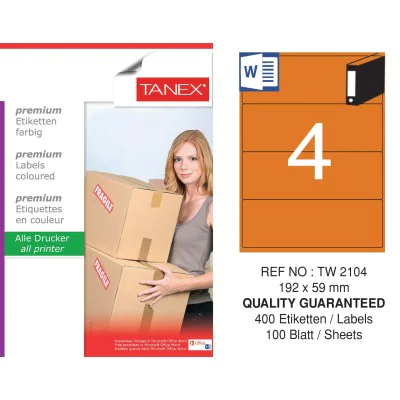 Tanex TW-2104 192x59mm Turuncu Pastel Laser Etiket 100 Lü