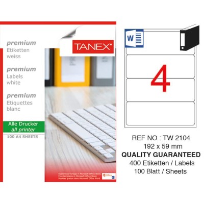 Tanex TW-2104 Laser Etiket 100 Lü Paket