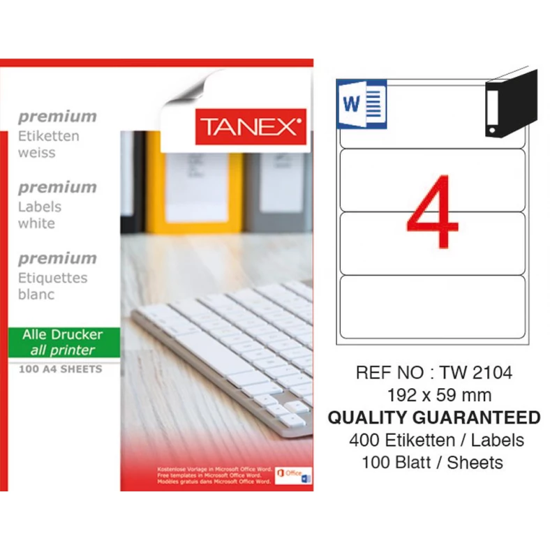 Tanex TW-2104 192x59 mm Beyaz Laser Etiket