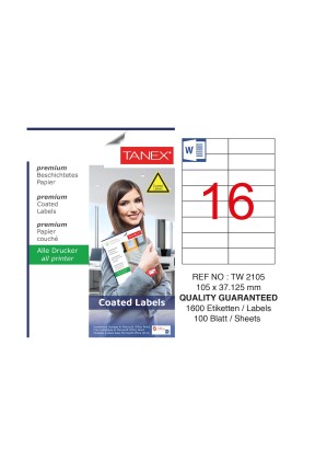 Tanex TW-2105 105x37.125mm Kuşe Laser Etiket 100 Lü Paket
