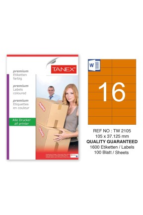Tanex TW-2105 105x37,125mm Turuncu Pastel Laser Etiket 100 Lü 