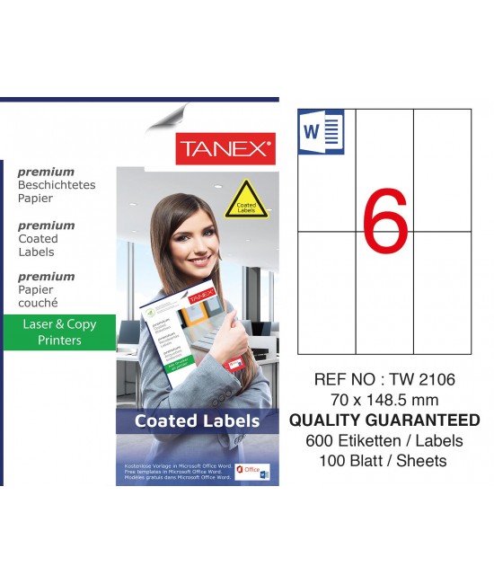 Tanex TW-2106 70x148.5mm Kuşe Laser Etiket 100 Lü Paket