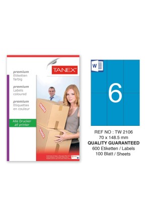 Tanex TW-2106 70x148,5mm Mavi Pastel Laser Etiket 100 Lü 