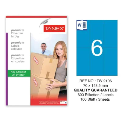 Tanex TW-2106 70x148,5mm Mavi Pastel Laser Etiket 100 Lü