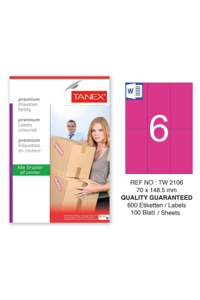 Tanex TW-2106 70x148.5mm Pembe Pastel Laser Etiket 100 Lü 