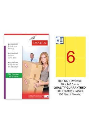 Tanex TW-2106 70x148,5mm Sarı Pastel Laser Etiket 100 Lü Paket
