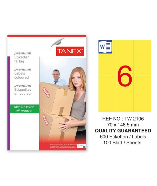 Tanex TW-2106 70x148,5mm Sarı Pastel Laser Etiket 100 Lü Paket
