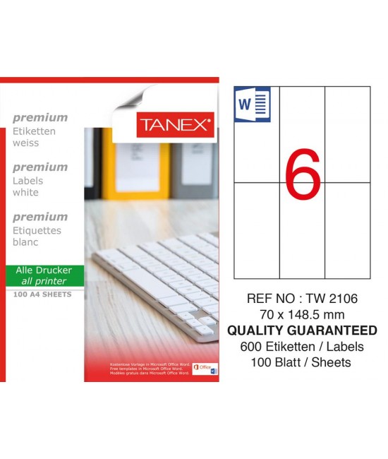 Tanex TW-2106 70x148,5mm Sökülebilir Etiket 100 Lü