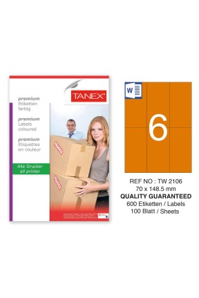 Tanex TW-2106 70x148,5mm Turuncu Pastel Laser Etiket 100 Lü 