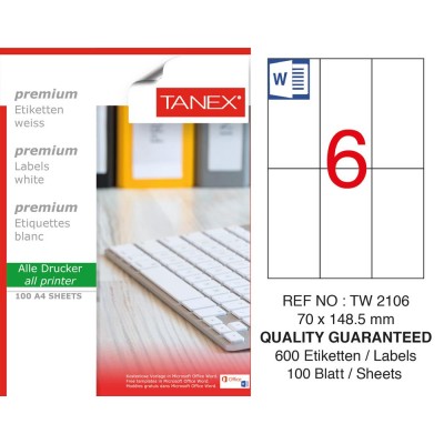 Tanex TW-2106 Laser Etiket 70 x 148.5 mm