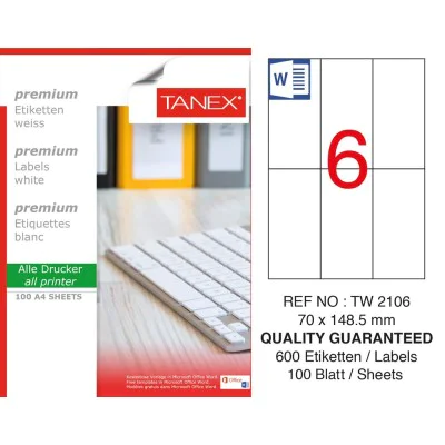 Tanex TW-2106 Laser Etiket 70 x 148.5 mm