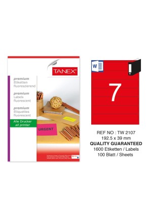 Tanex TW-2107 192,5x39 mm Kırmızı Floresan Laser Etiket 100 Lü 