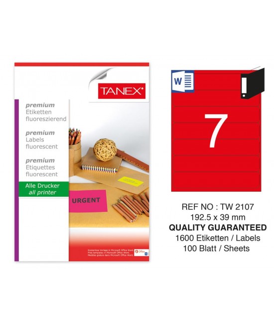 Tanex TW-2107 192,5x39 mm Red Fluorescent Laser Label 100 Pcs