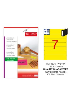 Tanex TW-2107 192,5x39 mm Sarı Floresan Laser Etiket 100 Lü 