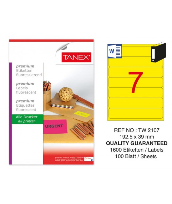 Tanex TW-2107 192,5x39 mm Yellow Fluorescent Laser Label 100 Pcs