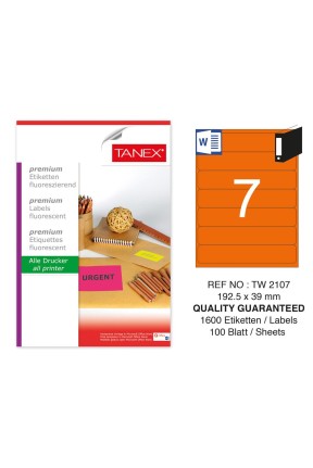 Tanex TW-2107 192,5x39 mm Turuncu Floresan Laser Etiket 100 Lü 
