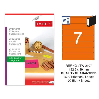 Tanex TW-2107 192,5x39 mm Turuncu Floresan Laser Etiket 100 Lü