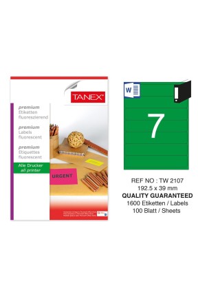 Tanex TW-2107 192,5x39 mm Yeşil Floresan Laser Etiket 100 Lü 