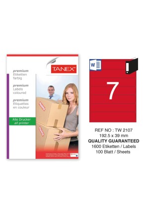 Tanex TW-2107 192,5x39mm Kırmızı Pastel Laser Etiket 100 Lü 