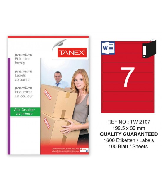 Tanex TW-2107 192,5x39mm Kırmızı Pastel Laser Etiket 100 Lü