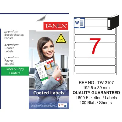 Tanex TW-2107 192.5x39mm Kuşe Laser Etiket 100 Lü Paket Tanex TW-2107 192.5x39mm Kuşe Laser Etiket 100 Lü Paket