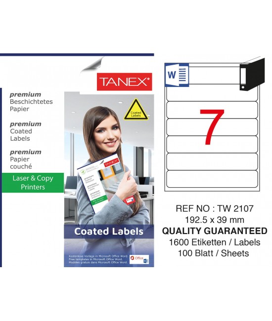 Tanex TW-2107 192.5x39mm Kuşe Laser Etiket 100 Lü Paket