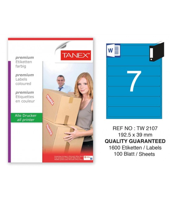 Tanex TW-2107 192,5x39mm Mavi Pastel Laser Etiket 100 Lü 
