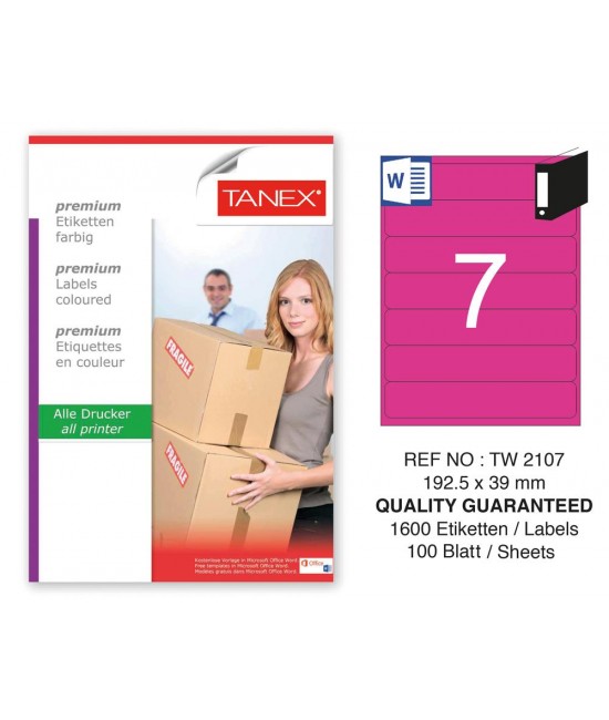 Tanex TW-2107 192.5x39mm Pembe Pastel Laser Etiket 100 Lü