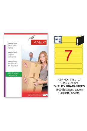 Tanex TW-2107 192,5x39mm Sarı Pastel Laser Etiket 100 Lü Paket