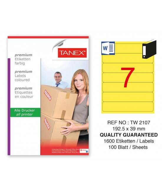 Tanex TW-2107 192,5x39mm Sarı Pastel Laser Etiket 100 Lü Paket