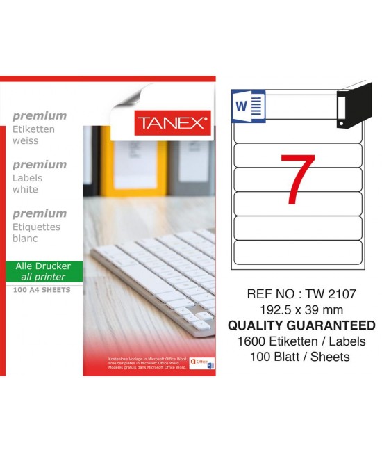 Tanex TW-2107 Laser Label Pack of 100