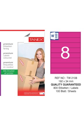 Tanex TW-2108 192x34mm Pembe Pastel Laser Etiket 100 Lü Tanex TW-2108 192x34mm Pembe Pastel Laser Etiket 100 Lü