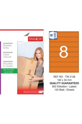 Tanex TW-2108 192x34mm Turuncu Pastel Laser Etiket 100 Lü 