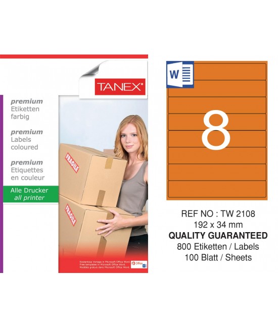 Tanex TW-2108 192x34mm Orange Pastel Laser Label 100 Pcs