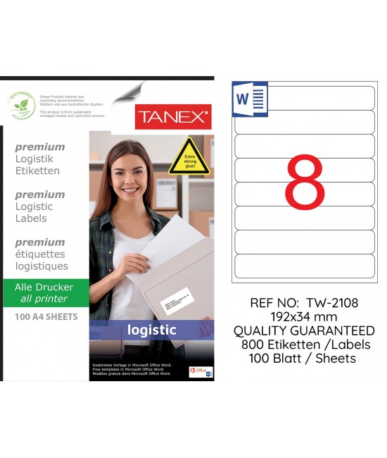 Tanex Tw-2108 Shipping and Logistics Label 192x34mm