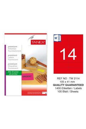 Tanex TW-2114 105x41 mm Kırmızı Floresan Laser Etiket 100 Lü 