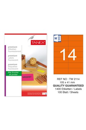Tanex TW-2114 105x41 mm Turuncu Floresan Laser Etiket 100 Lü 