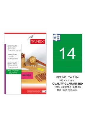 Tanex TW-2114 105x41 mm Yeşil Floresan Laser Etiket 100 Lü 