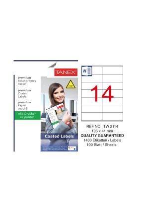 Tanex TW-2114 105x41mm Kuşe Laser Etiket 100 Lü Paket