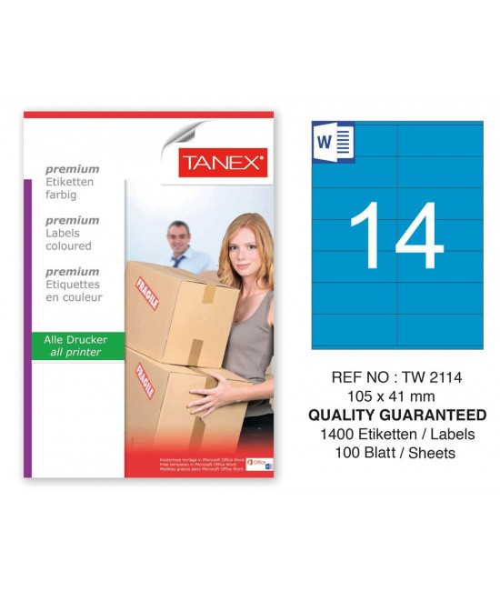 Tanex TW-2114 105x41mm Mavi Pastel Laser Etiket 100 Lü