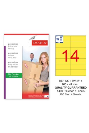 Tanex TW-2114 105x41mm Sarı Pastel Laser Etiket 100 Lü Paket