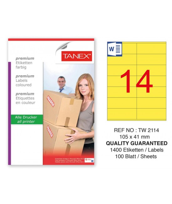 Tanex TW-2114 105x41mm Sarı Pastel Laser Etiket 100 Lü Paket