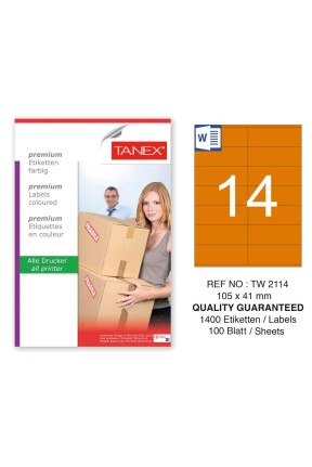 Tanex TW-2114 105x41mm Turuncu Pastel Laser Etiket 100 Lü 