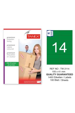 Tanex TW-2114 105x41mm Yeşil Pastel Laser Etiket 100 Lü 
